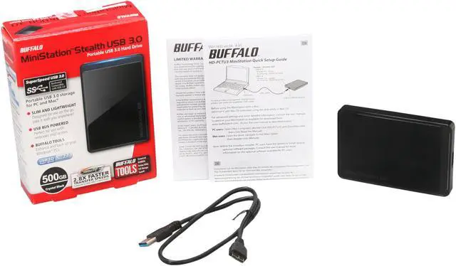 Alt view image 8 of 8 - BUFFALO 500GB USB 3.0 External Hard Drive HD-PCT500U3/B Black
