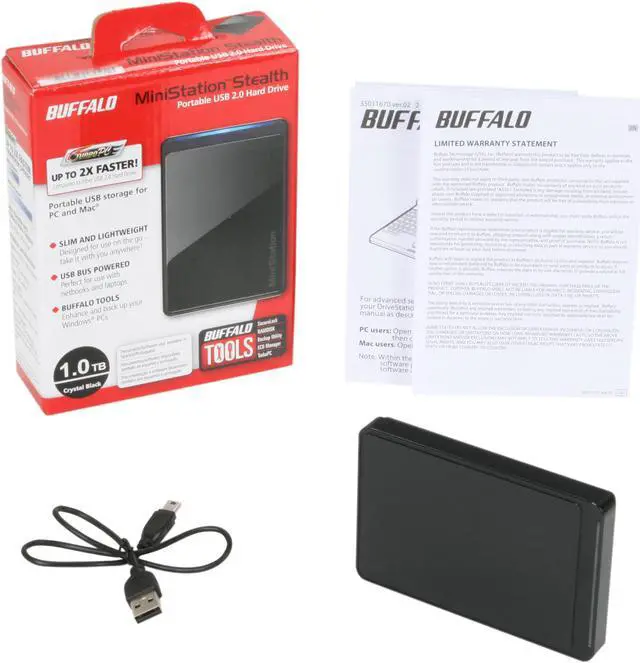 Alt view image 5 of 5 - BUFFALO MiniStation Stealth 1TB USB 2.0 (Mini B type) 2.5" External Hard Drive HD-PCT1TU2/BB Black