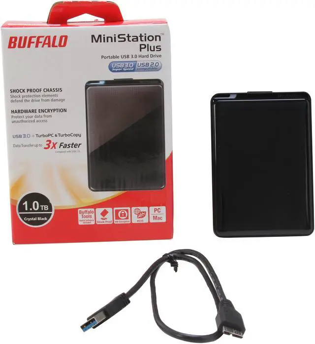 Alt view image 5 of 5 - BUFFALO 1TB MiniStation Plus Portable Hard Drive USB 3.0 Model HD-PNT1.0U3B Black