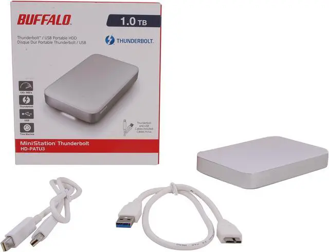 Alt view image 5 of 5 - BUFFALO MiniStation Thunderbolt 1TB 2.5" USB 3.0 / Thunderbolt Portable Hard Drive Model HD-PA1.0TU3