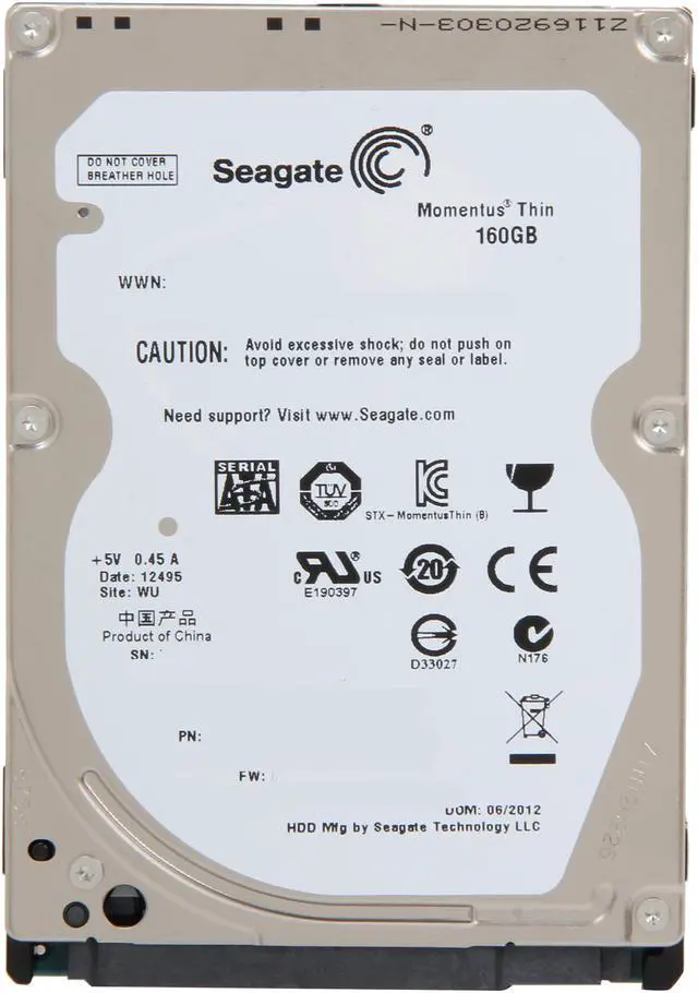 Alt view image 2 of 4 - Seagate Momentus Thin ST160LT007 160GB 7200 RPM 16MB Cache SATA 3.0Gb/s 2.5" Internal Notebook Hard Drive
