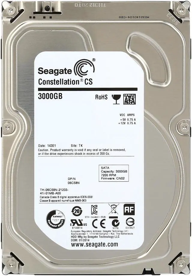 Alt view image 2 of 5 - Seagate Constellation CS ST3000NC002 3TB 7200 RPM 64MB Cache SATA 6.0Gb/s 3.5" Enterprise Internal Hard Drive Bare Drive
