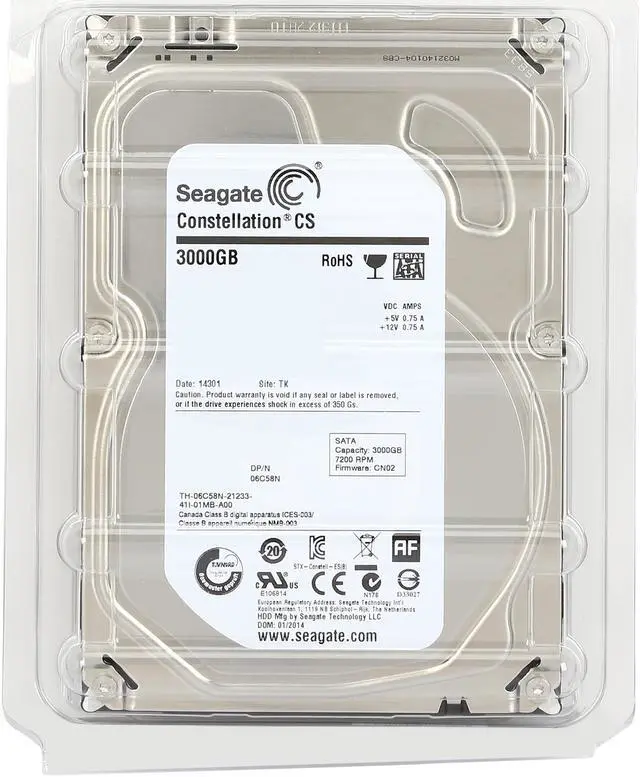 Alt view image 5 of 5 - Seagate Constellation CS ST3000NC002 3TB 7200 RPM 64MB Cache SATA 6.0Gb/s 3.5" Enterprise Internal Hard Drive Bare Drive