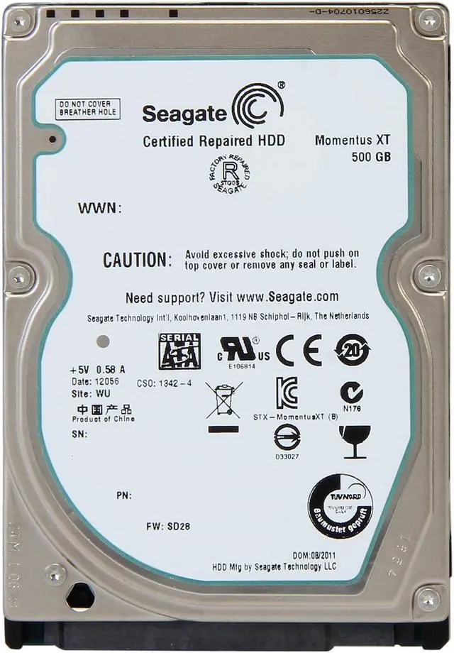 Alt view image 2 of 4 - Seagate Momentus XT ST95005620AS 500GB 7200 RPM 32MB Cache SATA 3.0Gb/s 2.5" Solid State Hybrid Drive -Manufacture Recertified