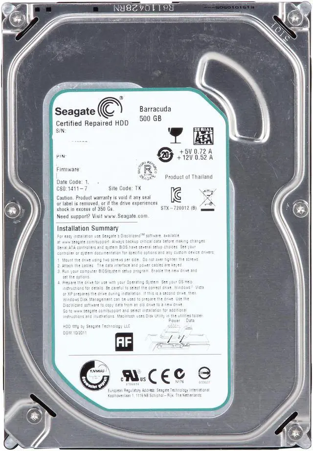 Alt view image 2 of 5 - Seagate BarraCuda ST500DM002 500GB 7200 RPM 16MB Cache SATA 6.0Gb/s 3.5" Internal Hard Drive
