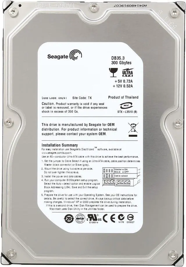 Alt view image 2 of 5 - Seagate DB35.3 ST3300820ACE 300GB 7200 RPM 8MB Cache IDE Ultra ATA 100 3.5" (PATA) Internal Hard Drive - 2 years warranty