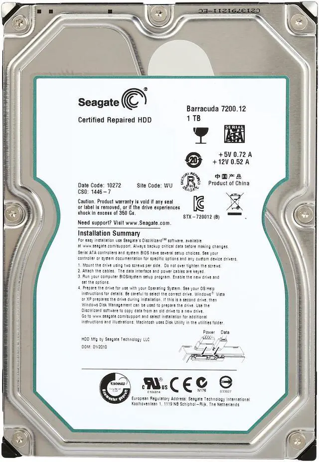Alt view image 2 of 5 - Seagate BarraCuda 7200.12 ST31000528AS 1TB 7200 RPM 32MB Cache SATA 3.0Gb/s 3.5" Internal Hard Drive Bare Drive