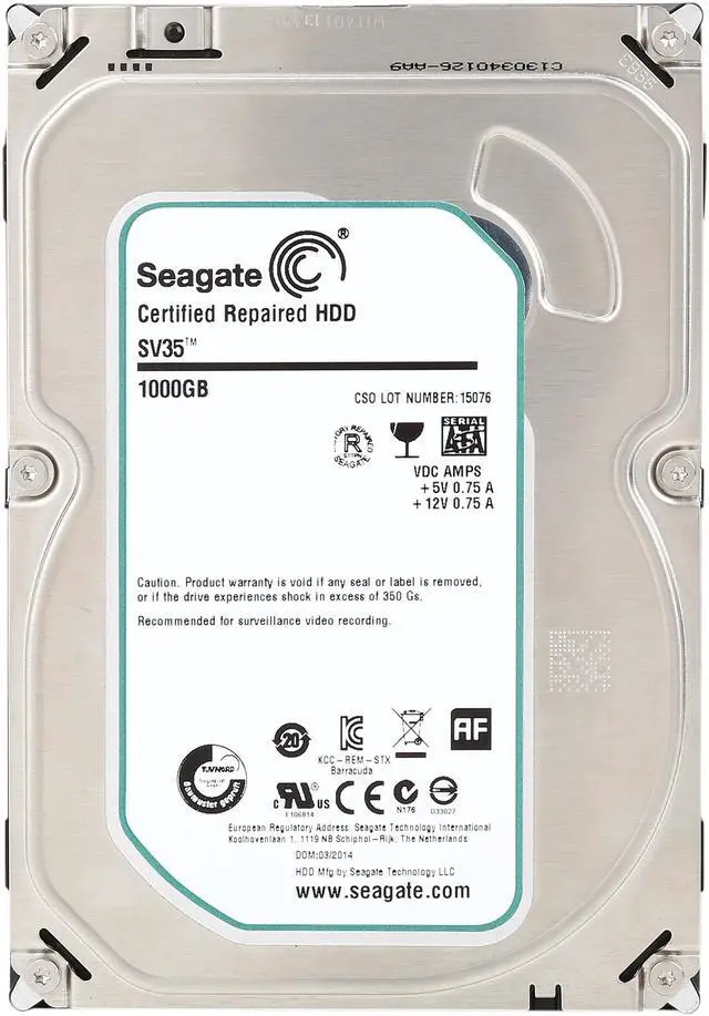Alt view image 2 of 5 - Seagate SV35.6 Series ST1000VX000 1TB 7200 RPM 64MB Cache SATA 6.0Gb/s 3.5" Surveillance Hard Drive Bare Drive