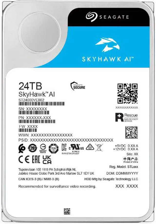 Alt view image 3 of 3 - Seagate SkyHawk AI ST24000VE002 24TB 7200 RPM 512MB Cache SATA 6.0Gb/s 3.5" Internal Hard Drive