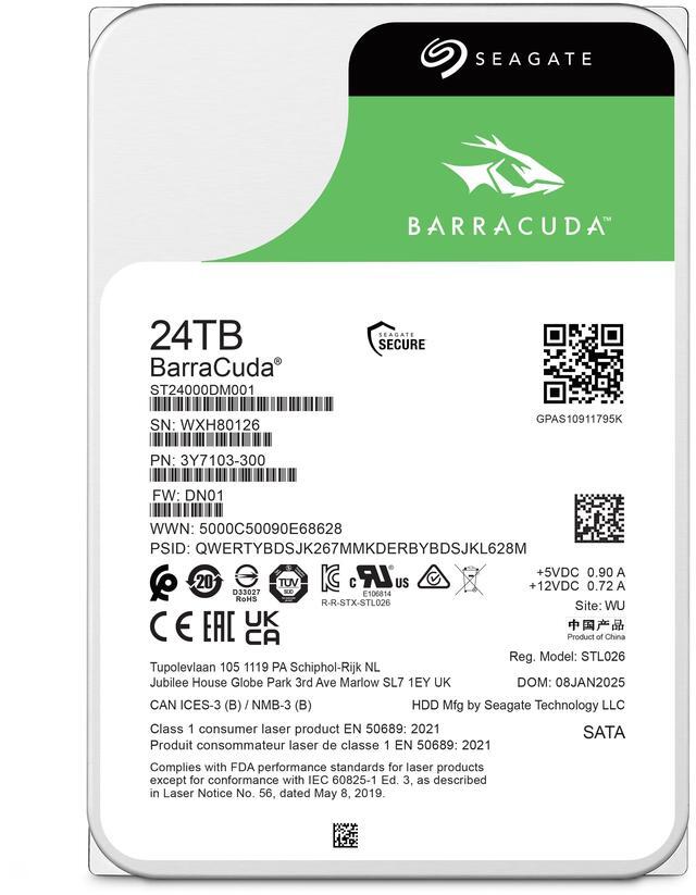 Alt view image 4 of 4 - Seagate BarraCuda ST24000DM001 24TB 7200 RPM 512MB Cache SATA 6.0Gb/s 3.5" Internal Hard Drive Bare Drive