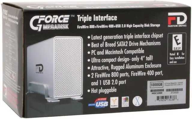 Alt view image 6 of 6 - Fantom Drives G-Force MegaDisk 1TB USB 2.0 / Firewire400 / Firewire800 3.5" External Hard Drive MDC1000