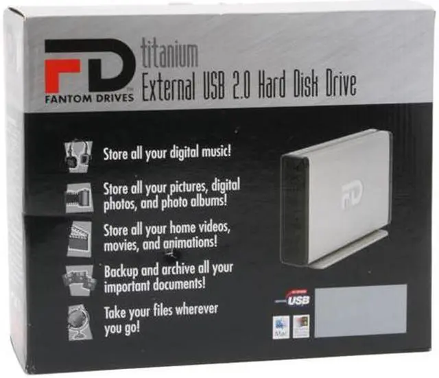 Alt view image 5 of 5 - Fantom Drives Titanium-II 500GB USB 2.0 3.5" External Hard Drive TFD500U16