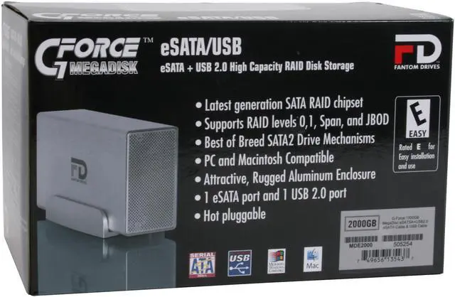 Alt view image 7 of 7 - Fantom G-Force MegaDisk MDE2000 2TB USB 2.0 / eSATA  2 Disk RAID Array