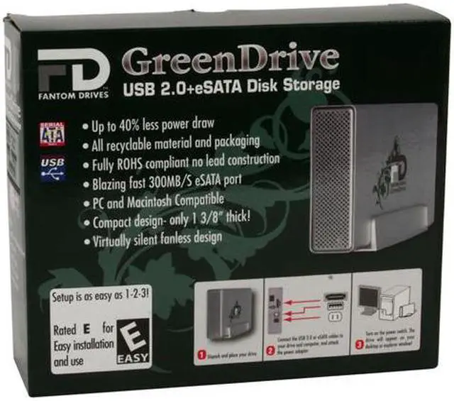 Alt view image 8 of 8 - Fantom Drives 500GB USB 2.0 / eSATA 3.5" GreenDrive External Hard Drive GD500EU