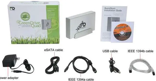 Alt view image 6 of 6 - Fantom Drives GreenDrive Quad Interface 1TB USB 2.0 / eSATA / Firewire 400/800 3.5" External Hard Drive w/NTI SHADOW 4 Backup Software GD1000Q