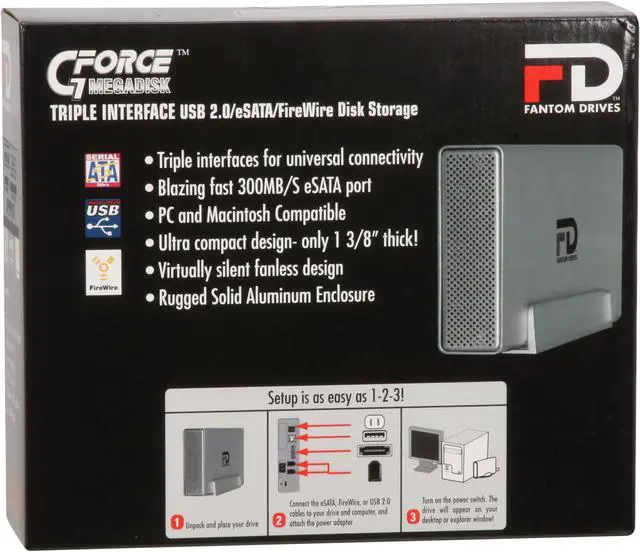 Alt view image 7 of 7 - Fantom Drives G-Force 1TB USB 2.0 / Firewire400 / eSATA 3.5" Triple Interface External Hard Drive GF1000T