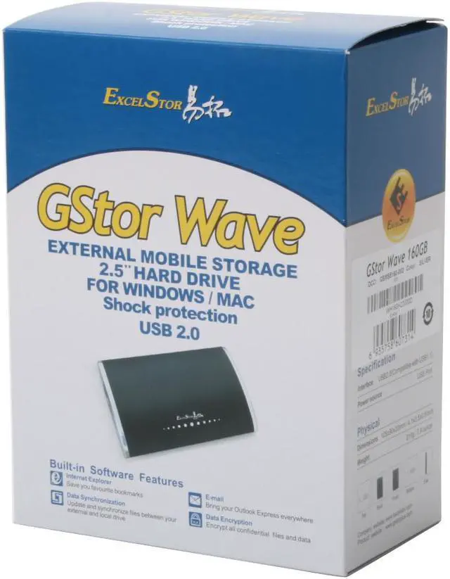 Alt view image 5 of 5 - EXCELSTOR GStor Wave 160GB USB 2.0 2.5" External Hard Drive (BLACK) GSMS5160-001
