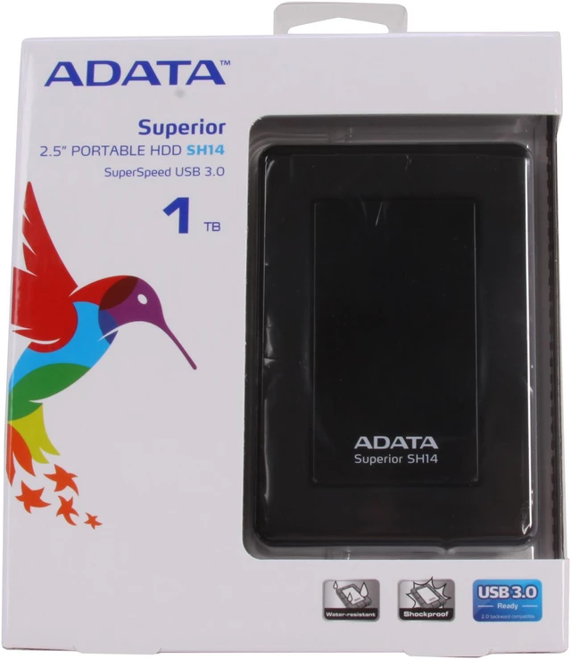 Alt view image 6 of 6 - ADATA 1TB SH14 Waterproof / Shock-Resistant External Hard Drive USB 3.0 Model ASH14-1TU3-CBK Black