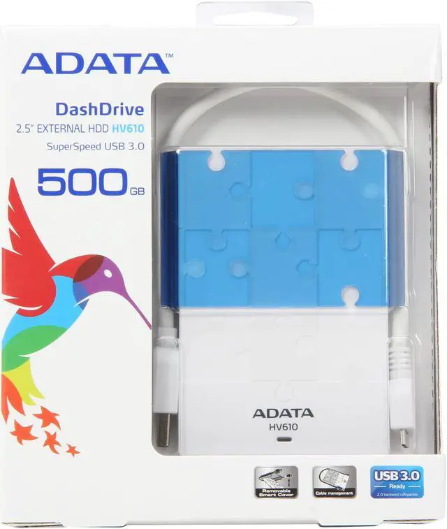 Alt view image 6 of 6 - ADATA DashDrive HV610 500GB USB 3.0 2.5" External Hard Drive AHV610-500GU3-CWHBL White