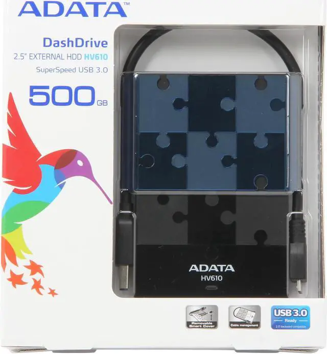 Alt view image 7 of 7 - ADATA DashDrive HV610 500GB USB 3.0 2.5" External Hard Drive AHV610-500GU3-CBKBL Black