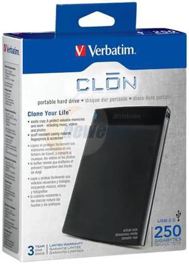 Alt view image 6 of 6 - Verbatim CLON 250GB USB 2.0 Portable Hard Drive 97063 Black