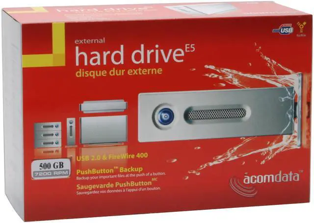 Alt view image 6 of 6 - acomdata E5 500GB USB 2.0 / Firewire400 3.5" External Hard Drive HD500UFAPE5-72