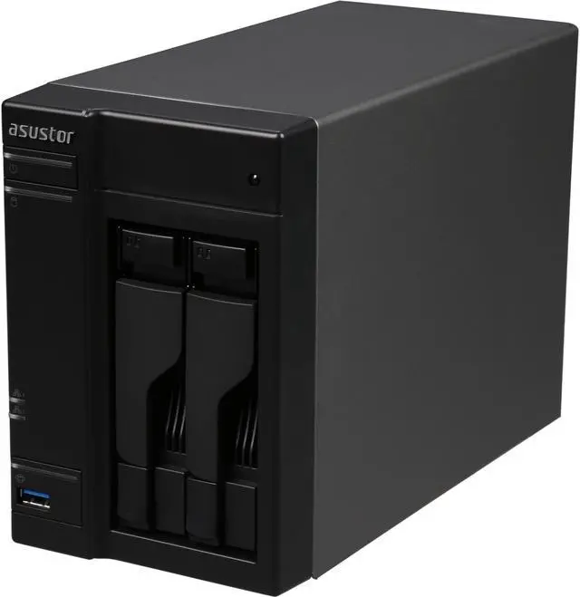 Main image of Asustor AS6102T 2-Bay NAS, Intel Celeron Dual-Core, 2 GB SO-DIMM DDR3L, GbE x 2, USB 3.0 & eSATA, WoL, System Sleep Mode, AES-NI hardware encryption