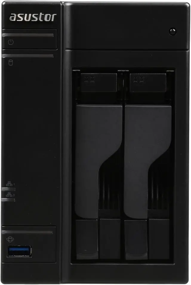 Alt view image 2 of 6 - Asustor AS6102T 2-Bay NAS, Intel Celeron Dual-Core, 2 GB SO-DIMM DDR3L, GbE x 2, USB 3.0 & eSATA, WoL, System Sleep Mode, AES-NI hardware encryption