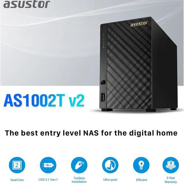Alt view image 2 of 5 - Asustor AS1002T v2 2 Bay Desktop NAS (Diskless)