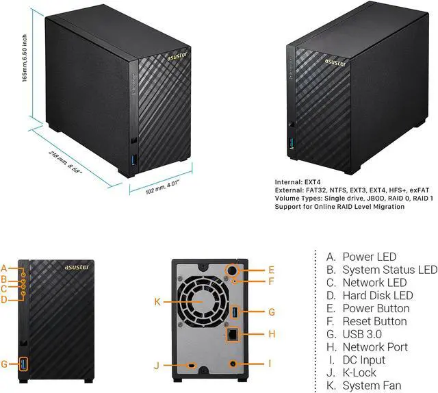 Alt view image 3 of 5 - Asustor AS1002T v2 2 Bay Desktop NAS (Diskless)