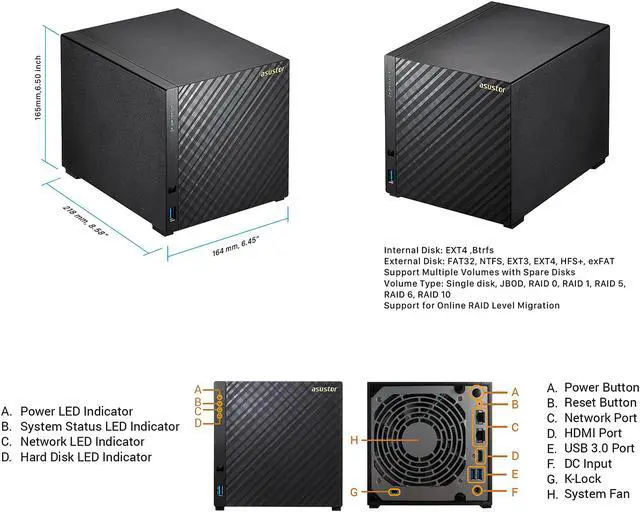 Alt view image 3 of 6 - Asustor AS3204T v2, 4-Bay NAS (Diskless), Intel Celeron 1.6 GHz Quad-Core, 2GB RAM, Personal Cloud NAS