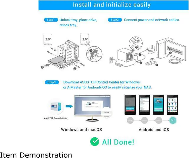 Alt view image 5 of 6 - Asustor AS3204T v2, 4-Bay NAS (Diskless), Intel Celeron 1.6 GHz Quad-Core, 2GB RAM, Personal Cloud NAS