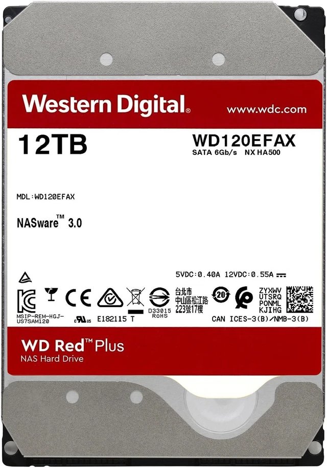 Alt view image 3 of 10 - WD Red Plus 12TB NAS Hard Disk Drive - 5400 RPM Class SATA 6Gb/s, CMR, 256MB Cache, 3.5 Inch - WD120EFAX