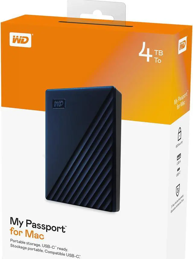 Alt view image 7 of 7 - WD 4TB My Passport for Mac Portable External Hard Drive Storage USB-C/USB-A 3.2 - Midnight Blue (WDBA2F0040BBL-WESN)