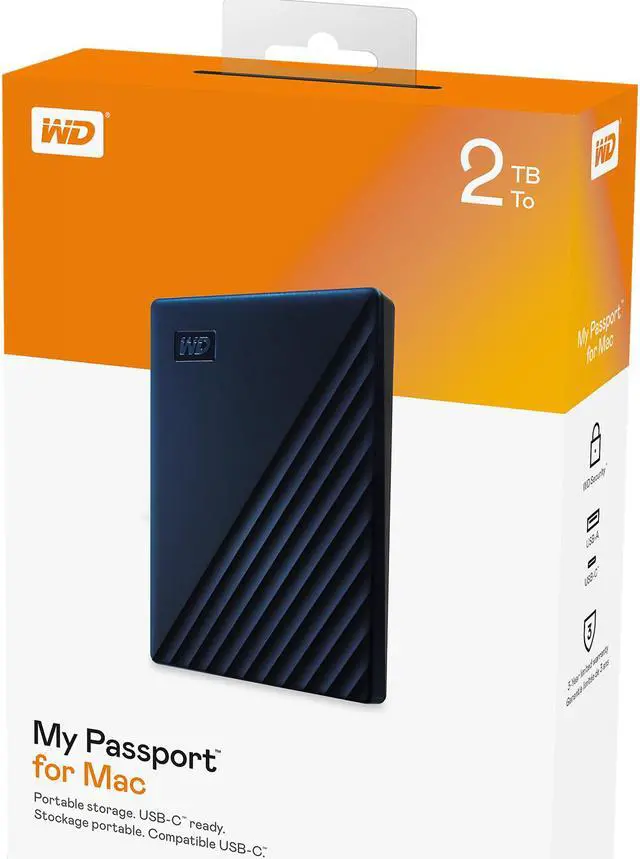 Alt view image 6 of 6 - WD 2TB My Passport for Mac Portable External Hard Drive Storage USB-C/USB-A 3.2 - Midnight Blue (WDBA2D0020BBL-WESN)