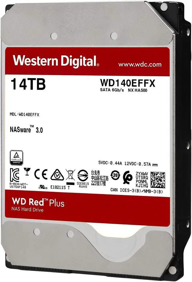 Alt view image 4 of 9 - WD Red Plus 14TB NAS Hard Disk Drive - 5400 RPM Class SATA 6Gb/s, CMR, 512MB Cache, 3.5 Inch - WD140EFFX