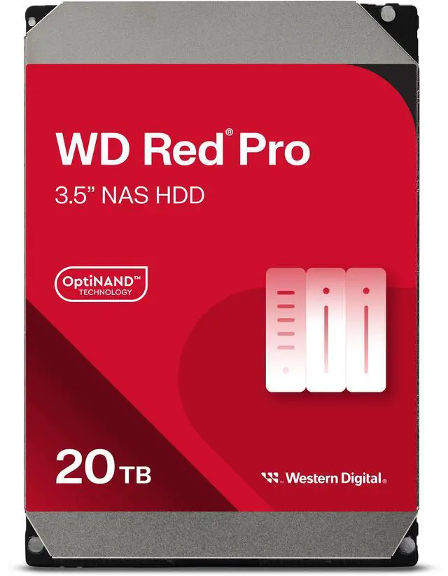 Main image of Western Digital 20TB WD Red Pro NAS Internal Hard Drive HDD - 7200 RPM, SATA 6 Gb/s, CMR, 512 MB Cache, 3.5" - WD202KFGX