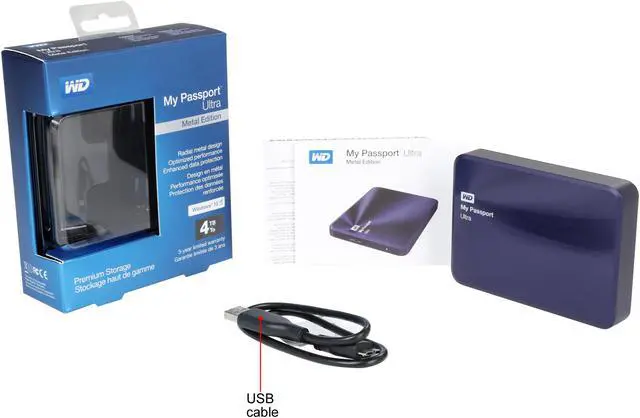 Alt view image 6 of 6 - WD 4TB My Passport Ultra Metal Edition Hard Drives - Portable External USB 3.0 Model WDBEZW0040BBA-NESN Navy