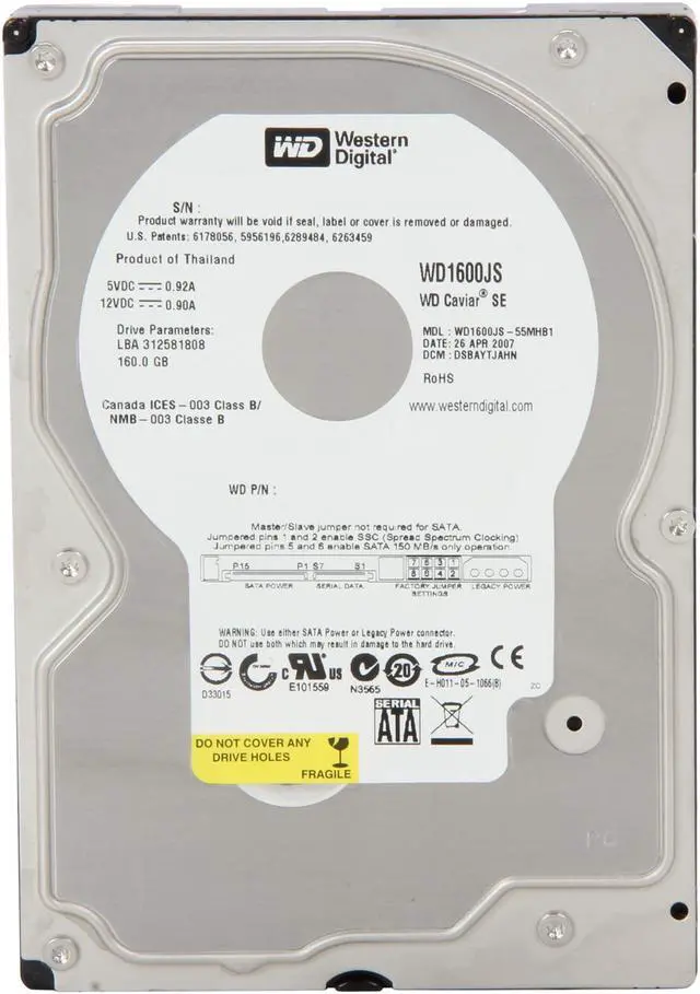 Alt view image 2 of 4 - WD Caviar SE WD1600JS 160GB 7200 RPM 8MB Cache SATA 3.0Gb/s 3.5" Hard Drive Bare Drive