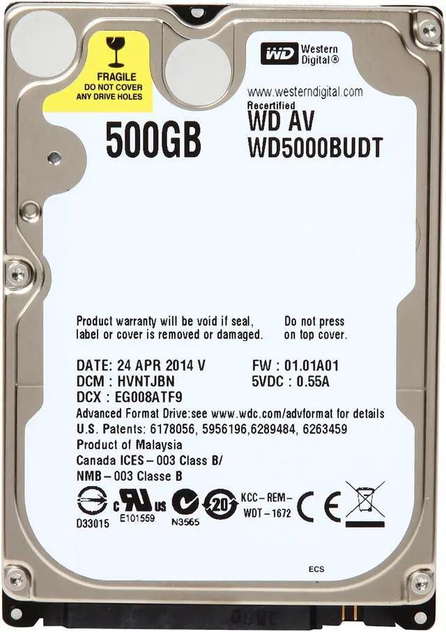 Alt view image 2 of 5 - WD WD AV-25 WD5000BUDT-FR 500GB 5400 RPM 32MB Cache SATA 3.0Gb/s 2.5" Internal AV Hard Drive