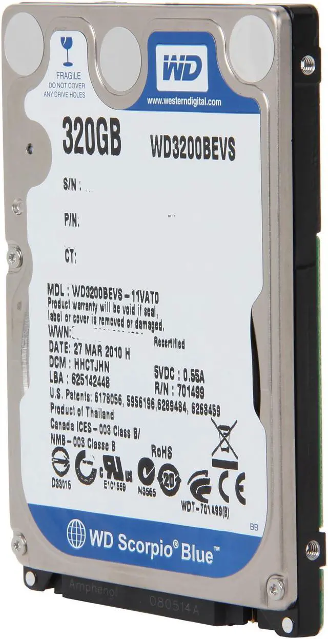 Main image of WD WD3200BEVS-FR 320GB 5400 RPM 8MB Cache 2.5" Internal Notebook Hard Drive