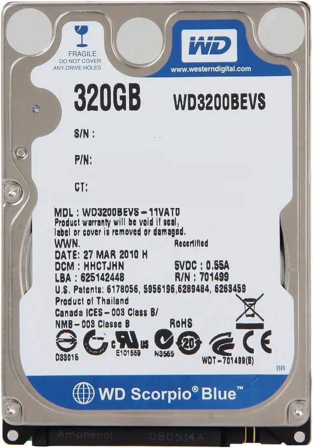 Alt view image 2 of 4 - WD WD3200BEVS-FR 320GB 5400 RPM 8MB Cache 2.5" Internal Notebook Hard Drive
