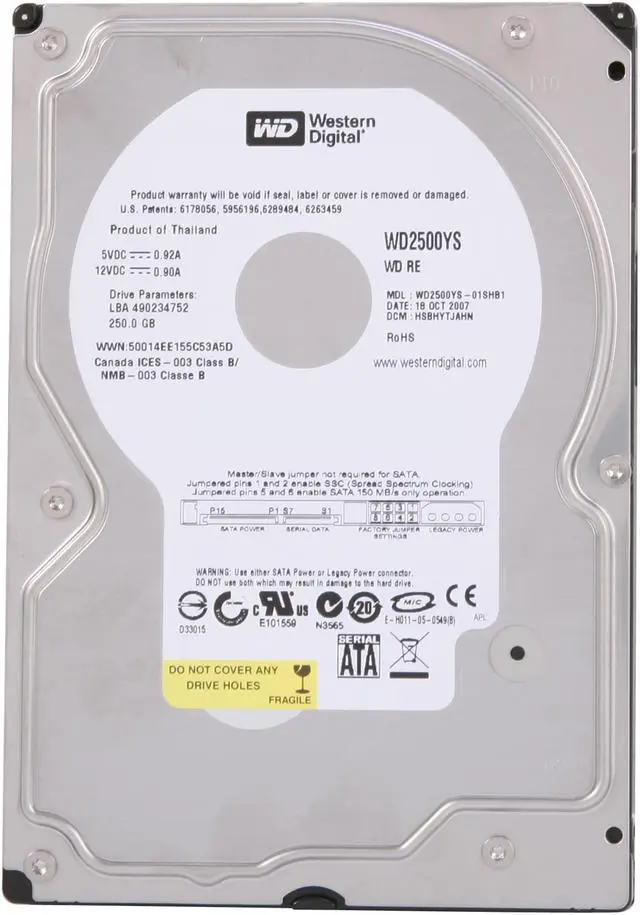 Alt view image 2 of 4 - WD Caviar RE WD2500YS 250GB 7200 RPM 16MB Cache SATA 3.0Gb/s 3.5" Hard Drive Bare Drive