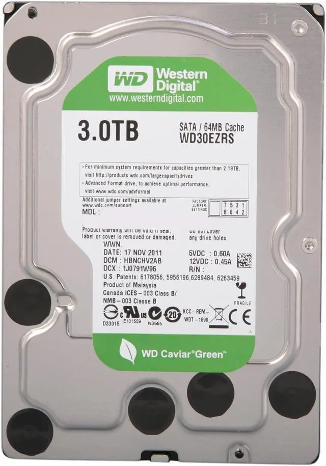 Alt view image 2 of 4 - Western Digital WD Green WD30EZRS 3TB IntelliPower 64MB Cache SATA 3.0Gb/s 3.5" Internal Hard Drive Bare Drive