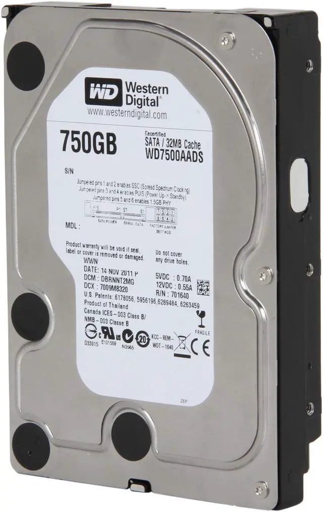 Main image of WD WD Green WD7500AADS-FR 750GB IntelliPower 32MB Cache SATA 3.0Gb/s 3.5" Hard Drive Bare Drive