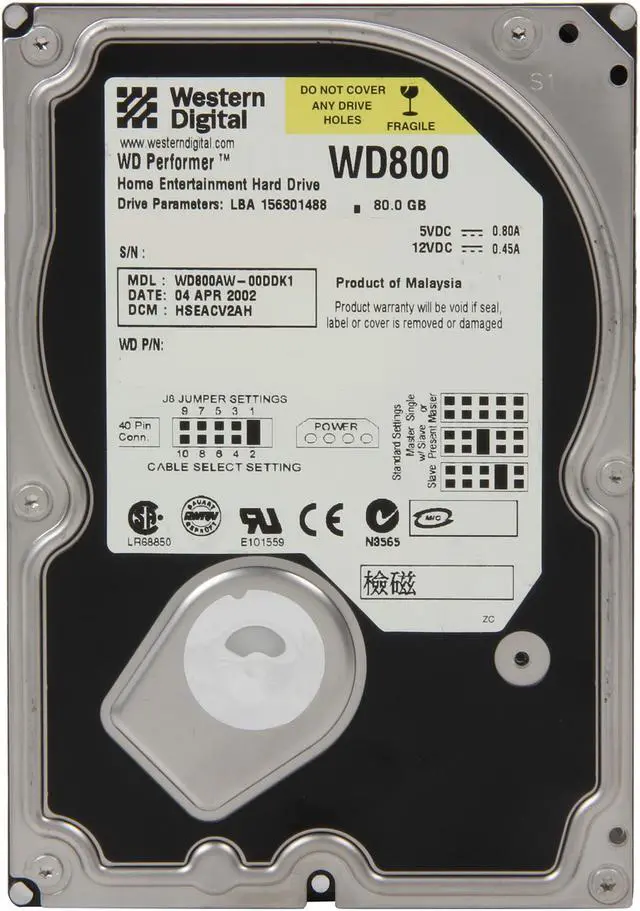 Alt view image 2 of 4 - WD WD800AW 80GB IDE Ultra ATA100 / ATA-6 3.5" Hard Drive Bare Drive
