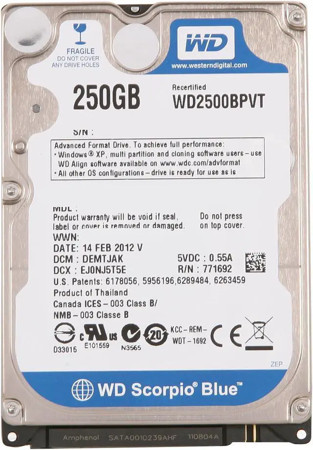 Alt view image 2 of 4 - WD Scorpio Blue WD2500BPVT 250GB 5400 RPM 8MB Cache SATA 3.0Gb/s 2.5" Internal Notebook Hard Drive Bare Drive
