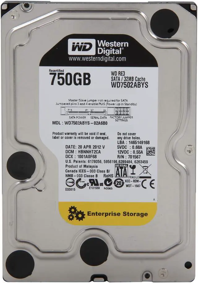 Alt view image 2 of 4 - WD RE3 WD7502ABYS 750GB 7200 RPM 32MB Cache SATA 3.0Gb/s 3.5" Hard Drive Bare Drive