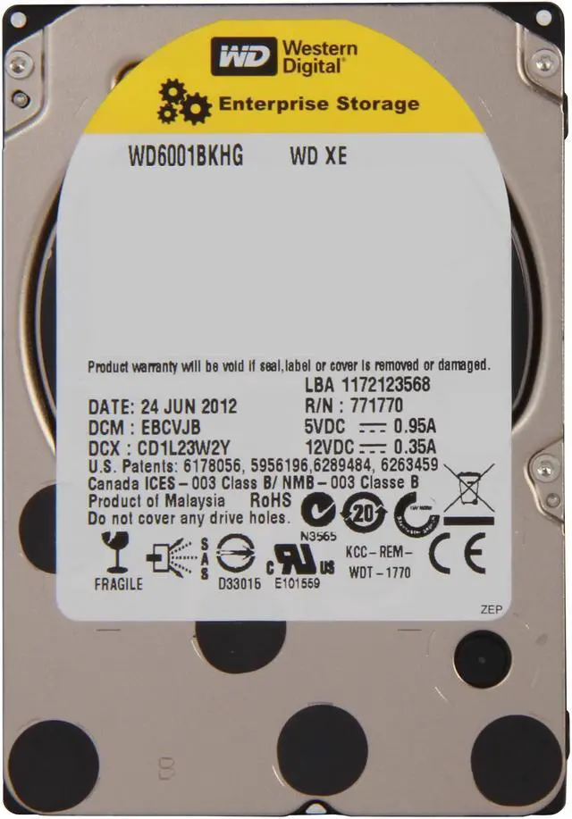 Alt view image 2 of 4 - Western Digital XE WD6001BKHG 600GB 10000 RPM 32MB Cache SAS 6Gb/s 2.5" Internal Enterprise Hard Drive Bare Drive