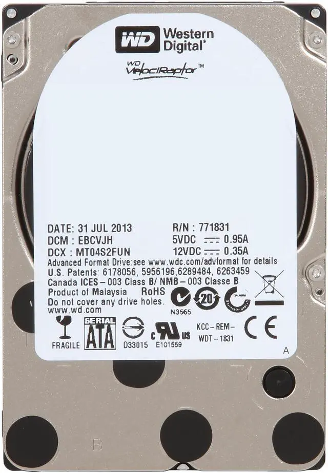 Alt view image 2 of 5 - Western Digital WD VelociRaptor WD2500BHTZ 250GB 10000 RPM 64MB Cache SATA 6.0Gb/s 2.5" Internal Enterprise Hard Drive Bare Drive